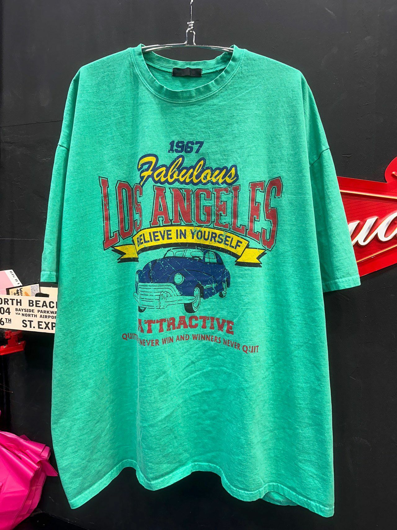 Oversize洗水車圖案英文字短袖Tee T5372