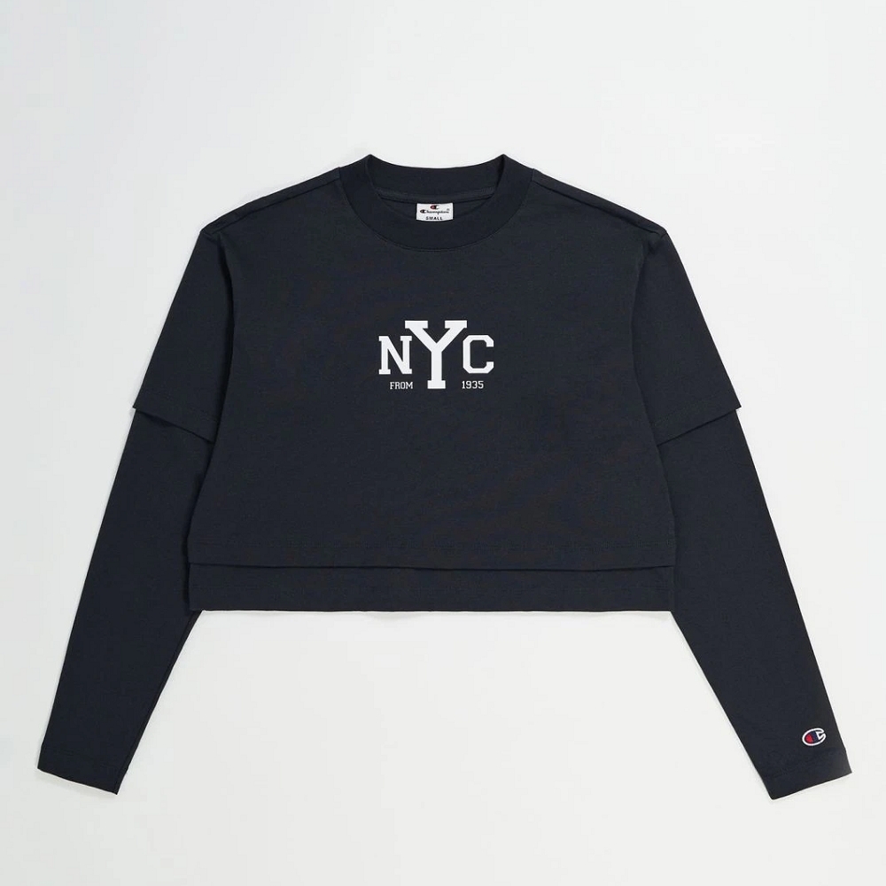 女款-NYC短版寬鬆上衣-黑色（117206-ES510）