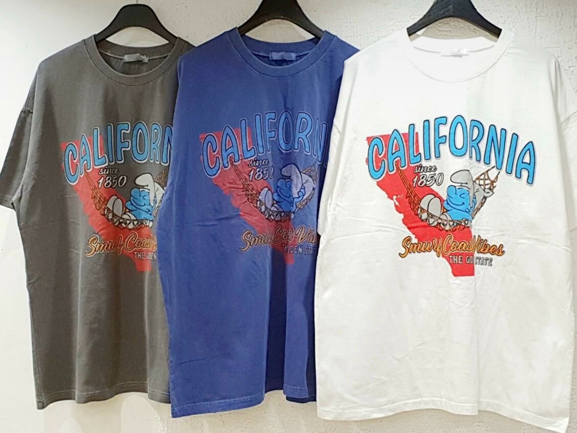 洗水藍精靈圖案英文字短袖Tee T5358