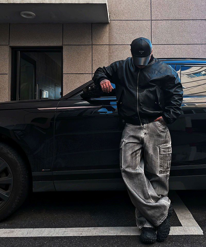 白色骯髒工裝牛仔褲