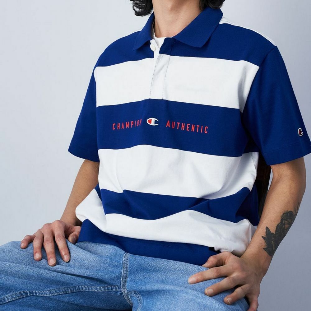 男款-ROCHESTER復古條紋學院POLO衫-藍色（219858-BS559）