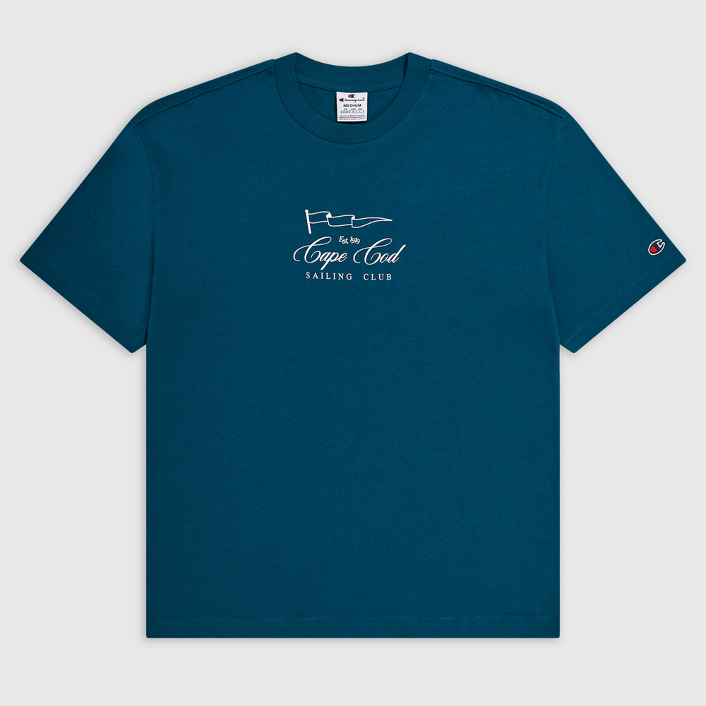 男款-校隊俱樂部印花短TEE-藍綠色（220064-GS549）