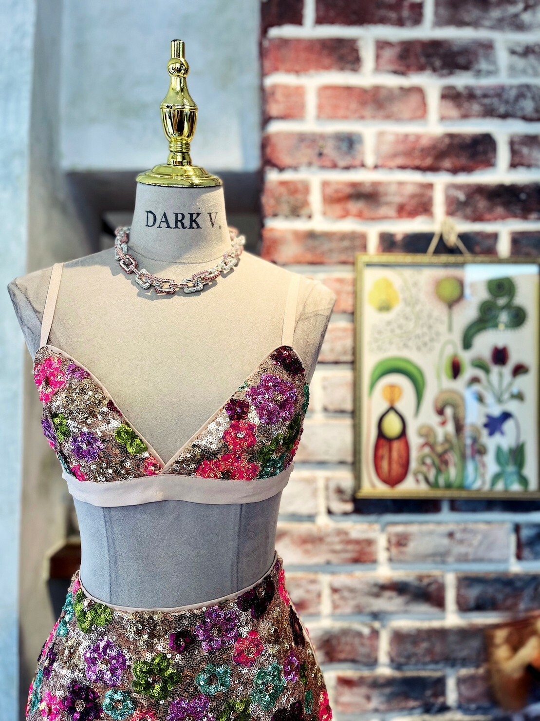 Floral Fantasy彩色手工小花亮片Bralet