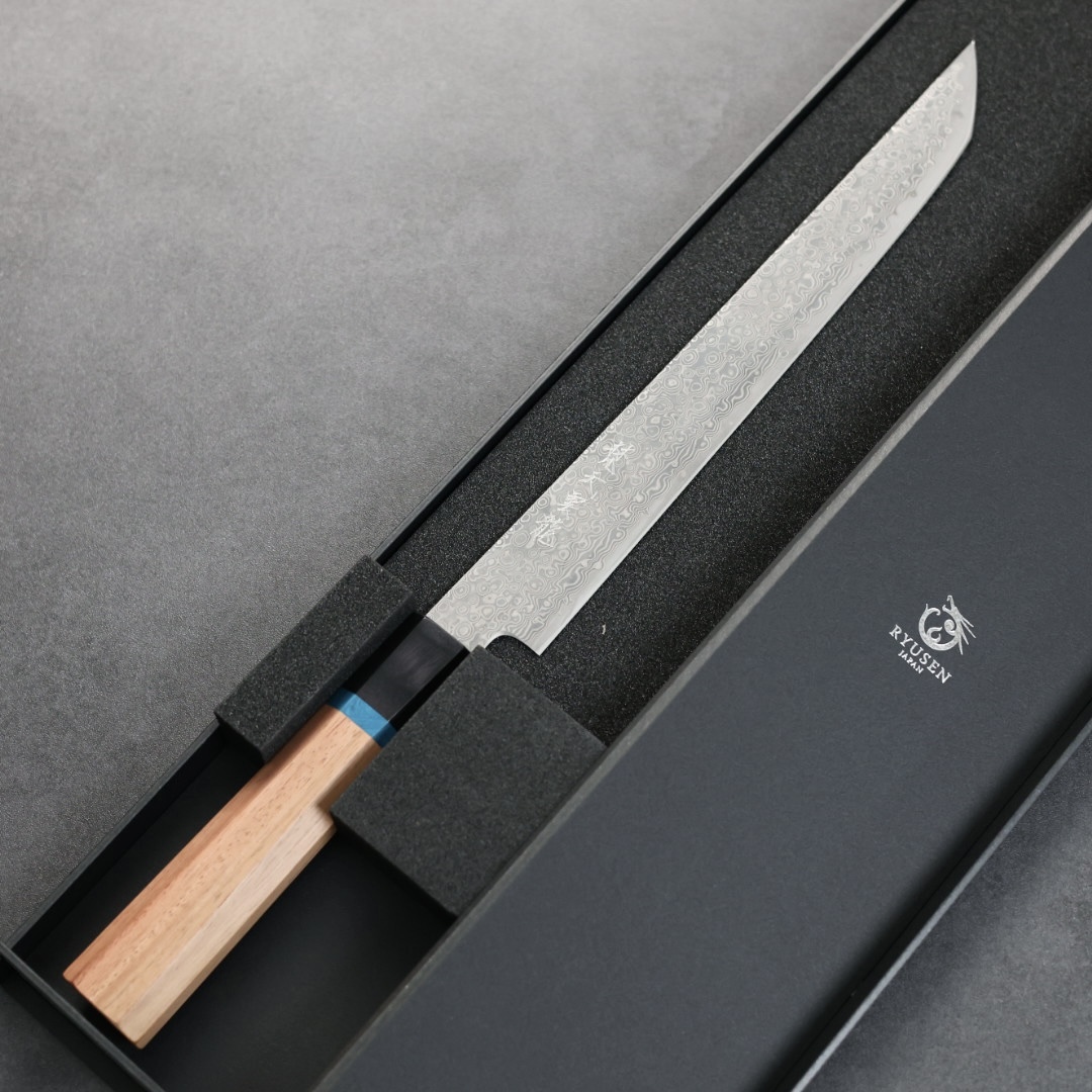 龍泉刃物梵天雲龍改筋引240mm VG10 63層鎳染大馬士革/本鍛造