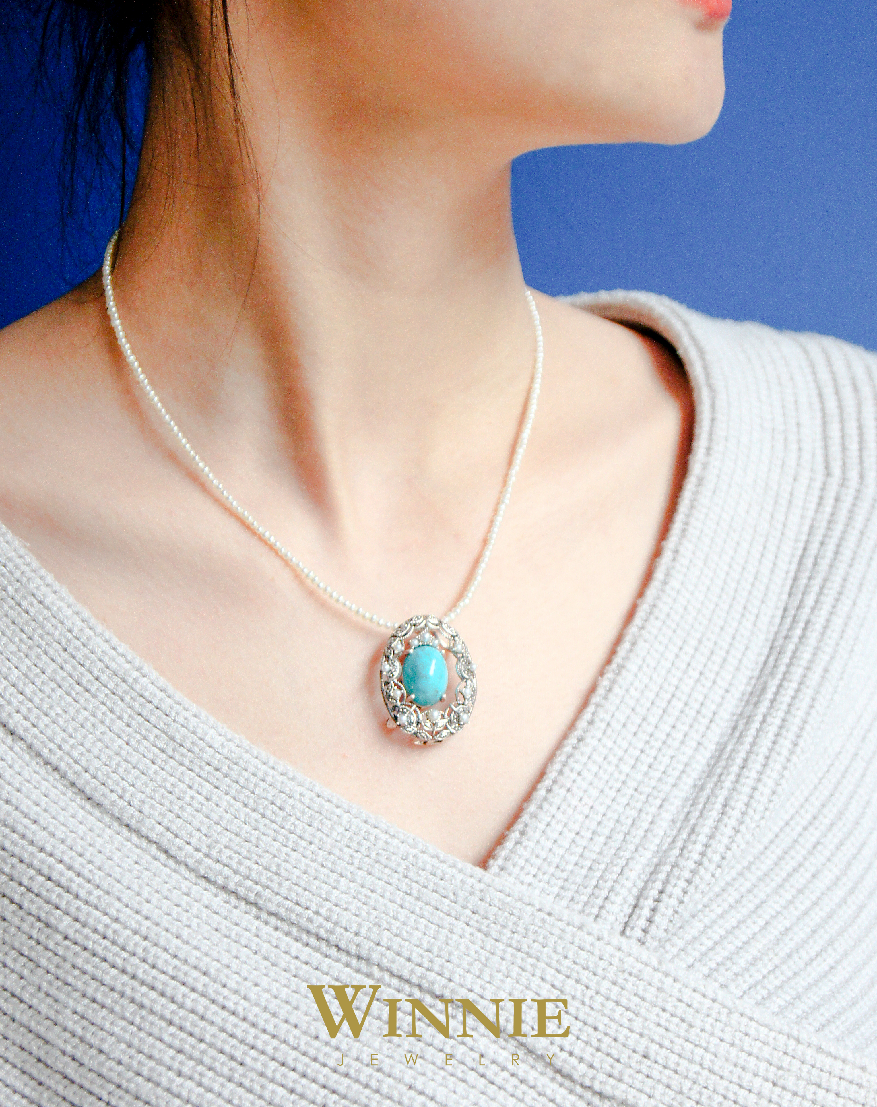 綠松石花邊胸墜