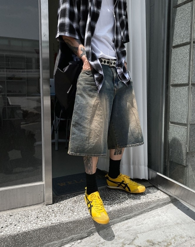 【最後一件】Holy in code 單寧 染色 黃泥 作舊 闊腿 七分褲 短褲