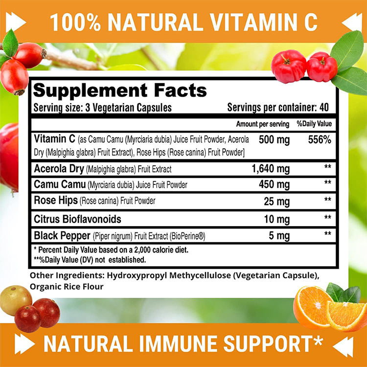 Fresh Healthcare Natural Vitamin C  500mg  ,120 Veg Capsules
