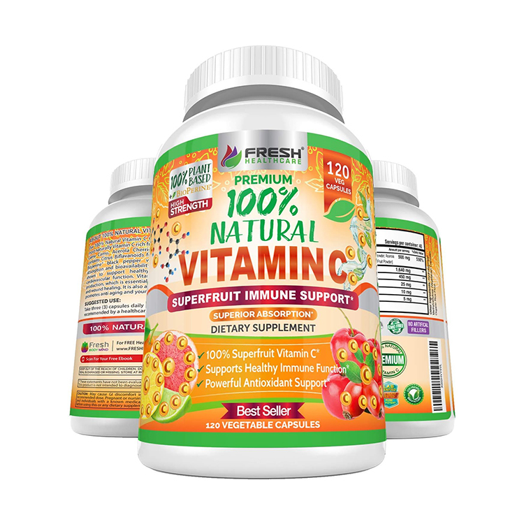 Fresh Healthcare Natural Vitamin C  500mg  ,120 Veg Capsules