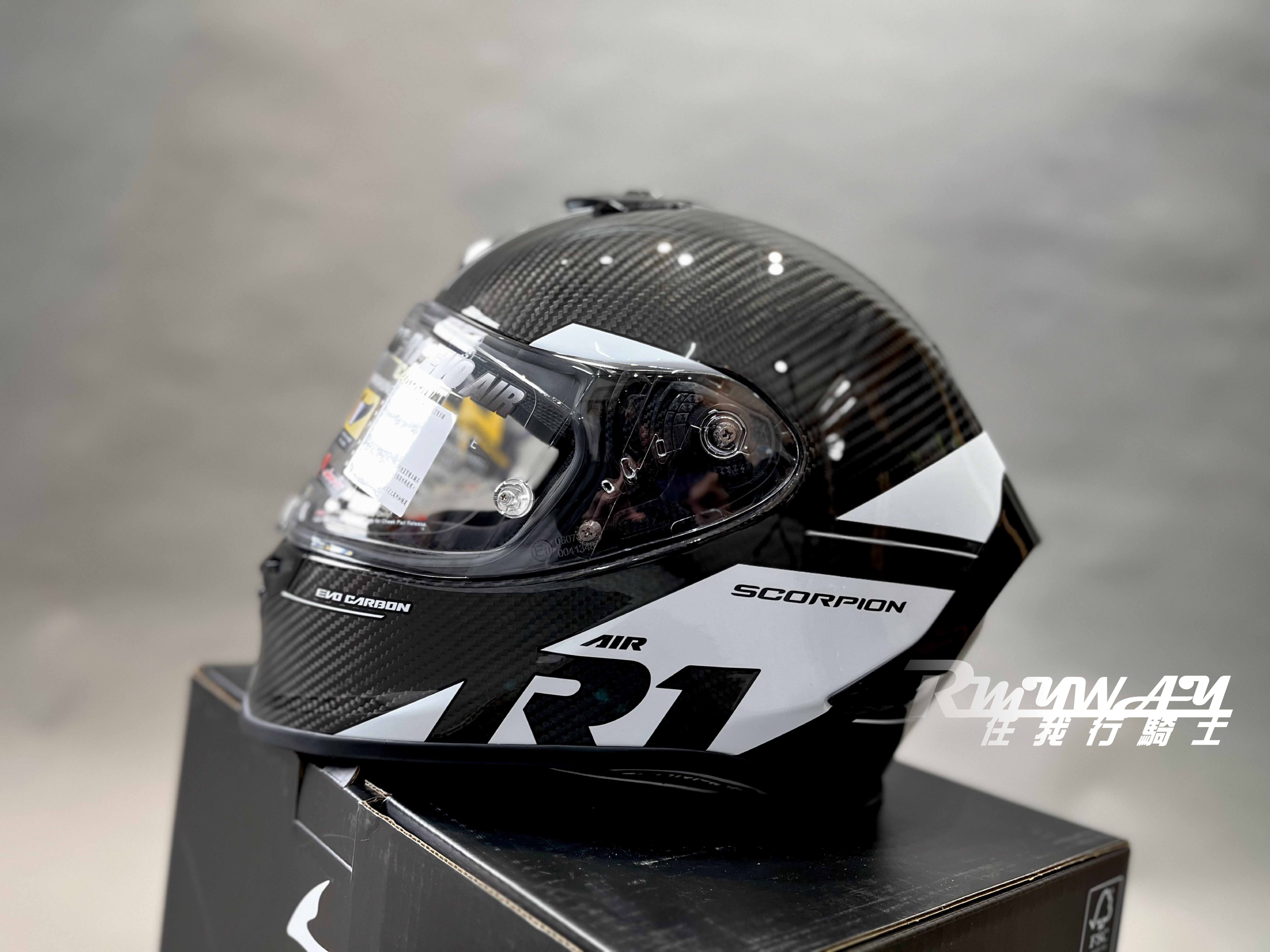 SCORPION EXO-R1 EVO CARBON AIR RALLY BLACK/WHITE 碳纖維 黑白 全罩
