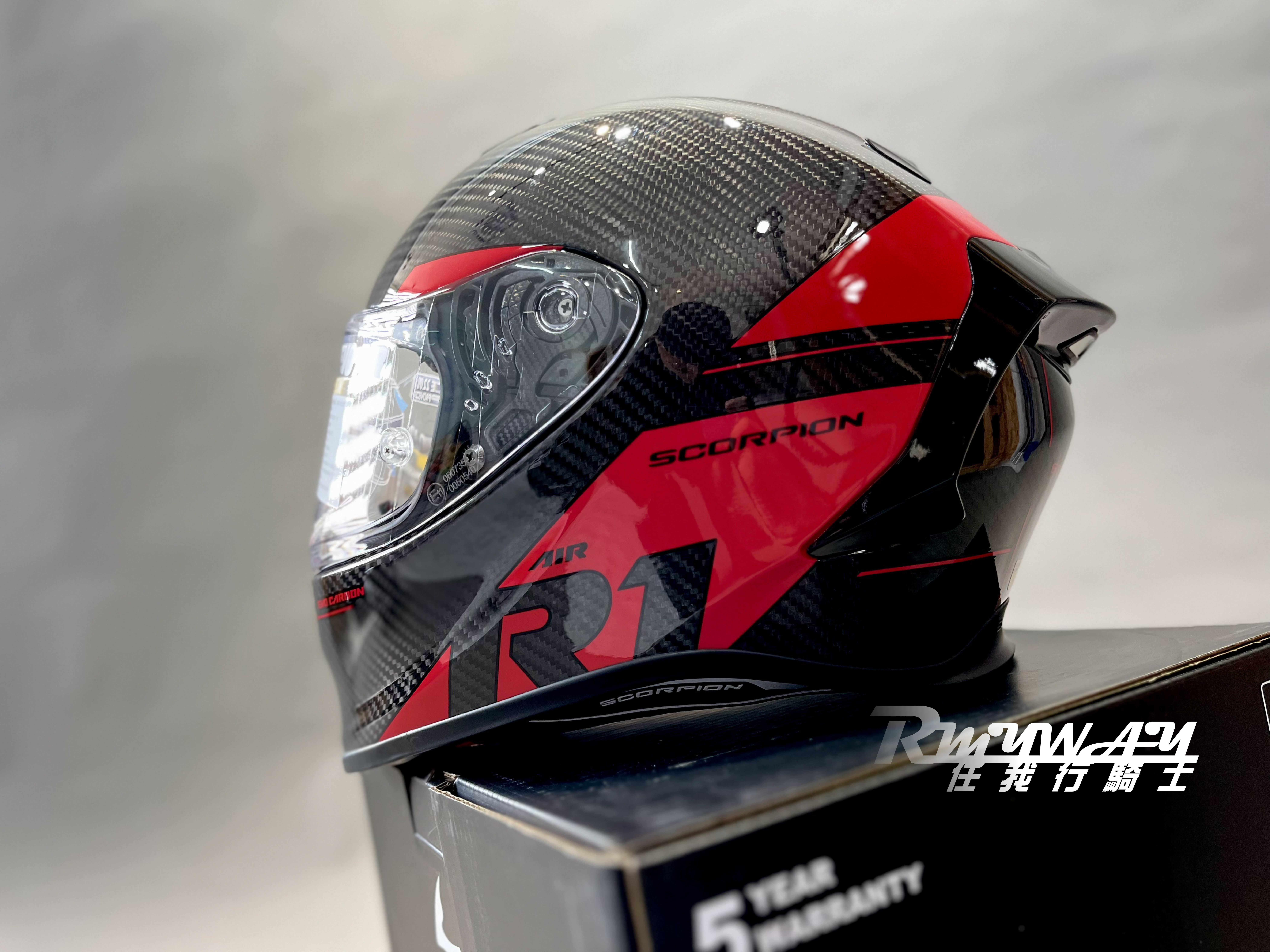 SCORPION EXO-R1 EVO CARBON AIR RALLY BLACK/RED 碳纖維 黑紅 全罩