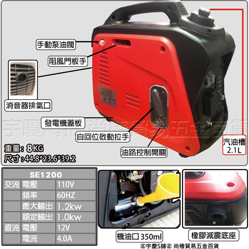 附發票｜SE1200｜輕量化靜音款 日本ASAHI 靜音變頻式 防音型靜音發電機 電腦液晶.電漿螢幕