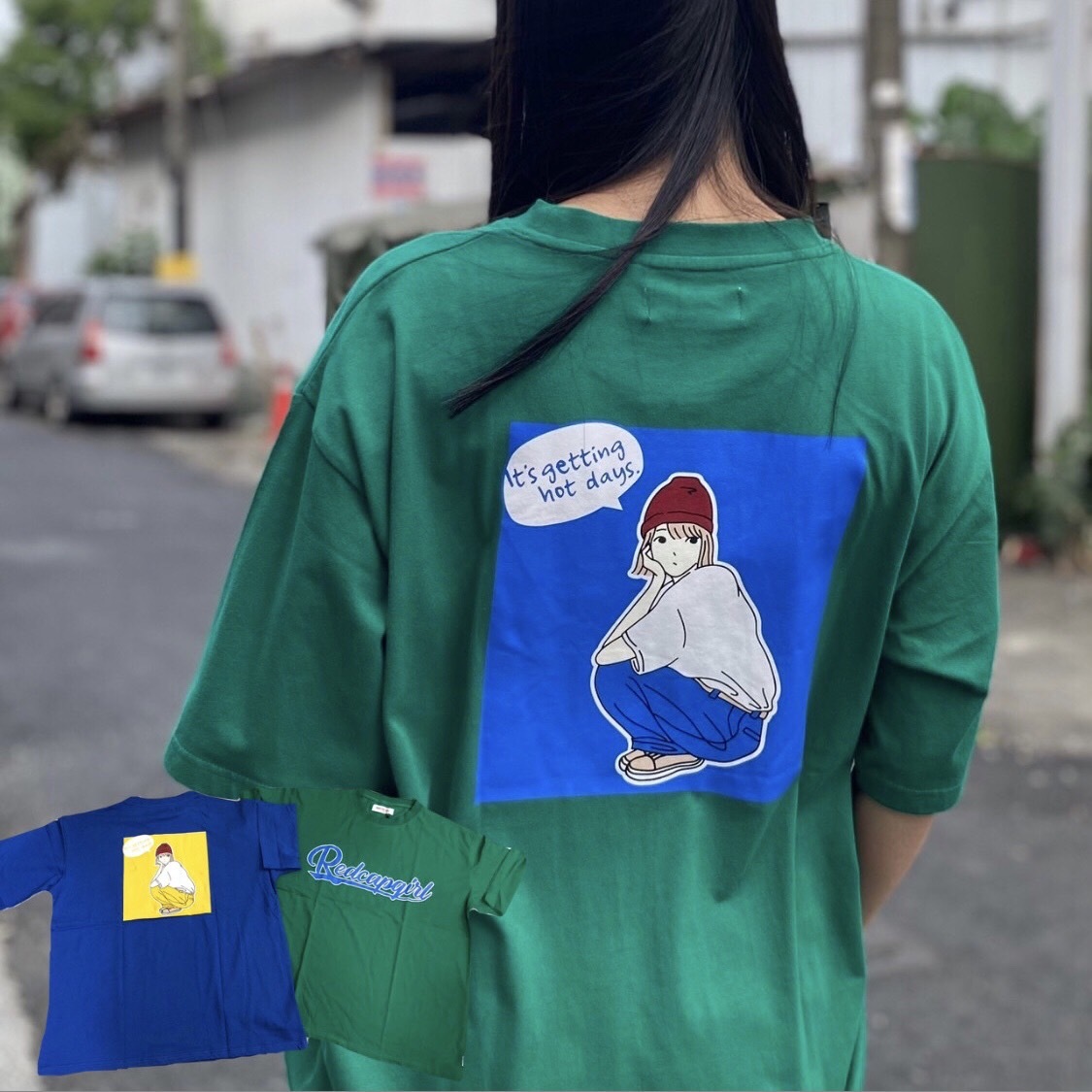 Red Cap Girl 跳色大logo圖案印花短Tee 22539
