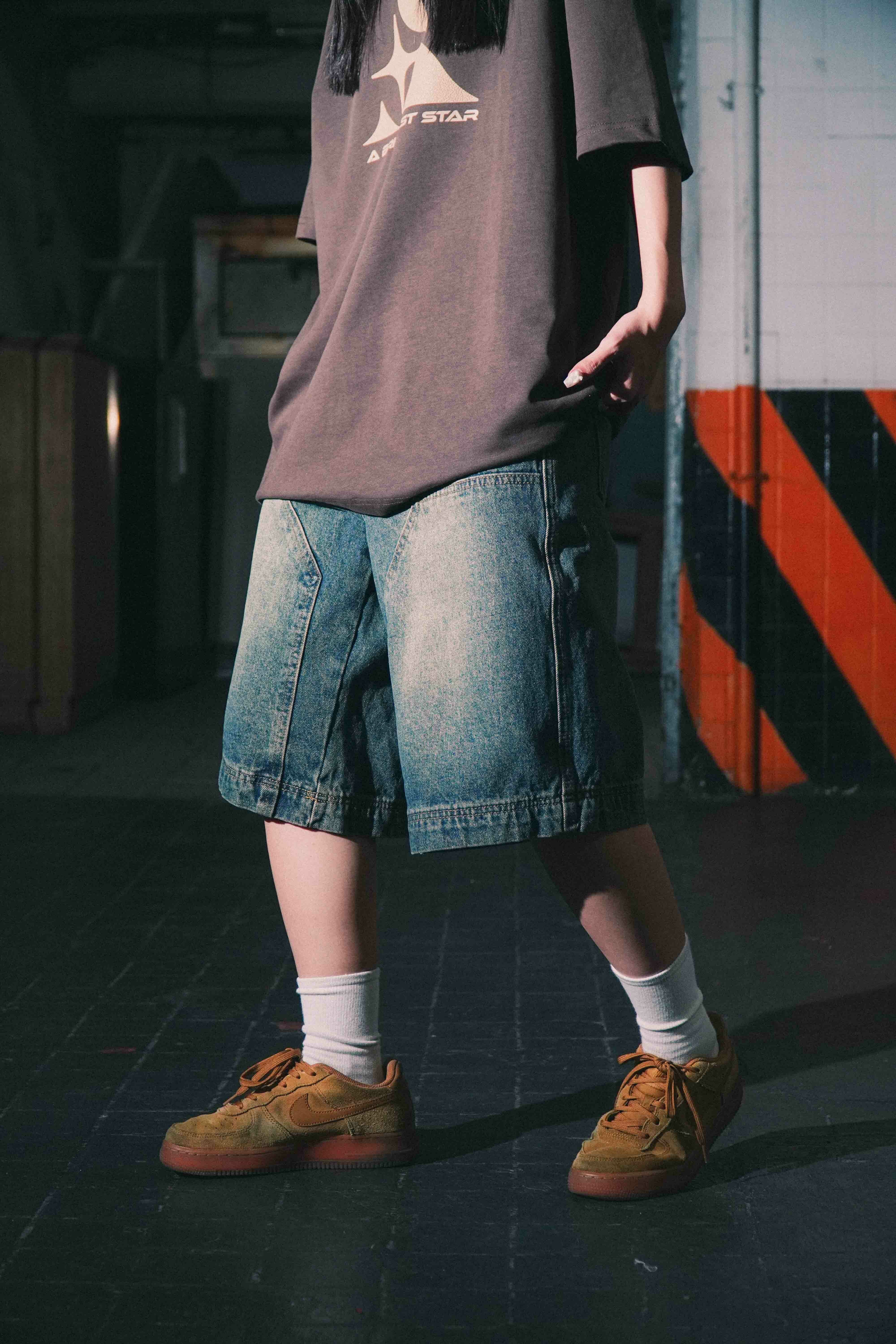 『Always_Good』做舊 過膝 五分 牛仔 短褲