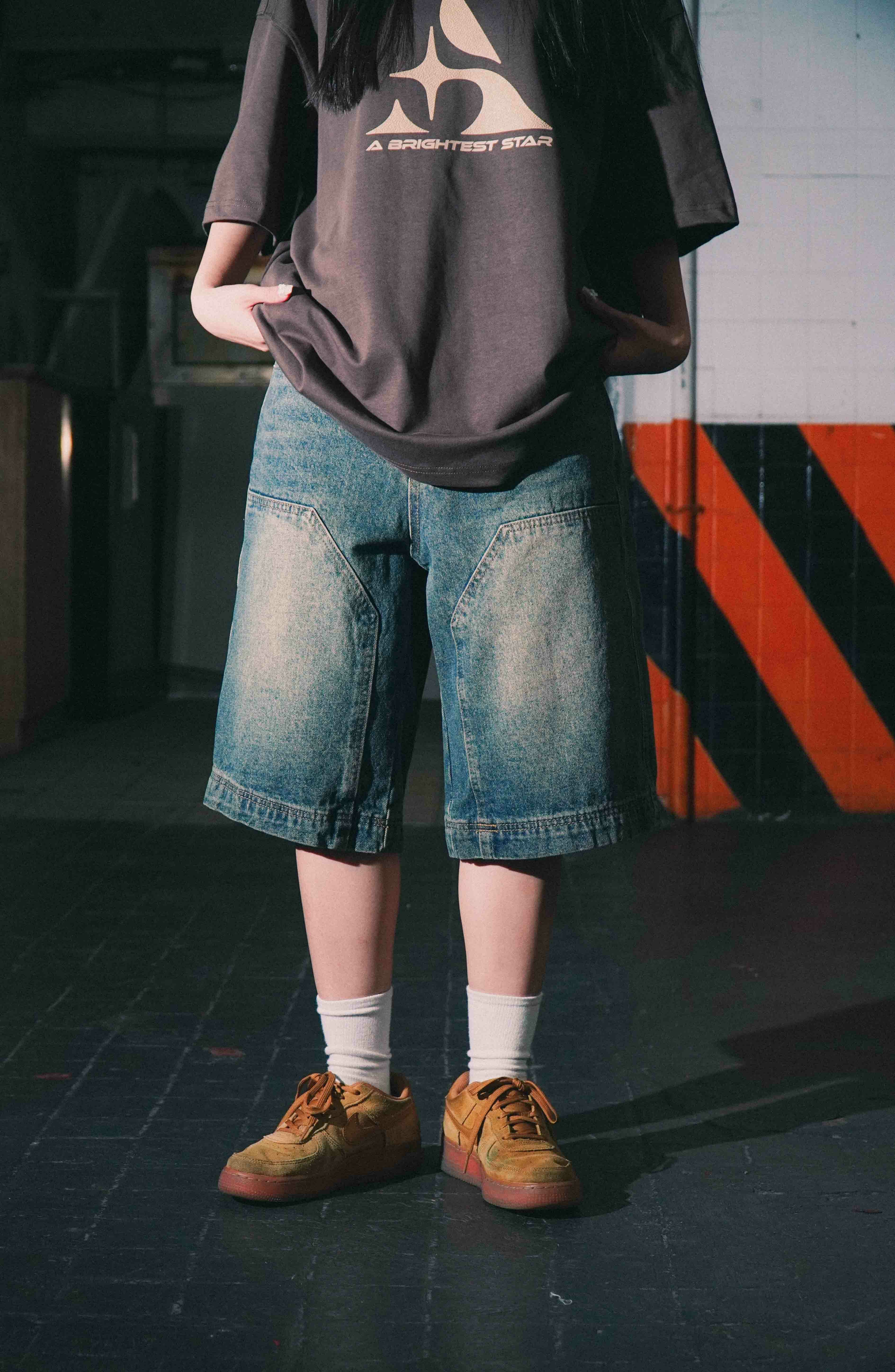 『Always_Good』做舊 過膝 五分 牛仔 短褲