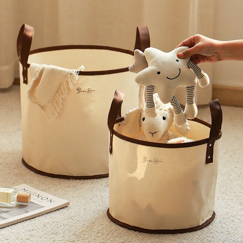 《3871》INS北歐風皮革提把收納洗衣籃