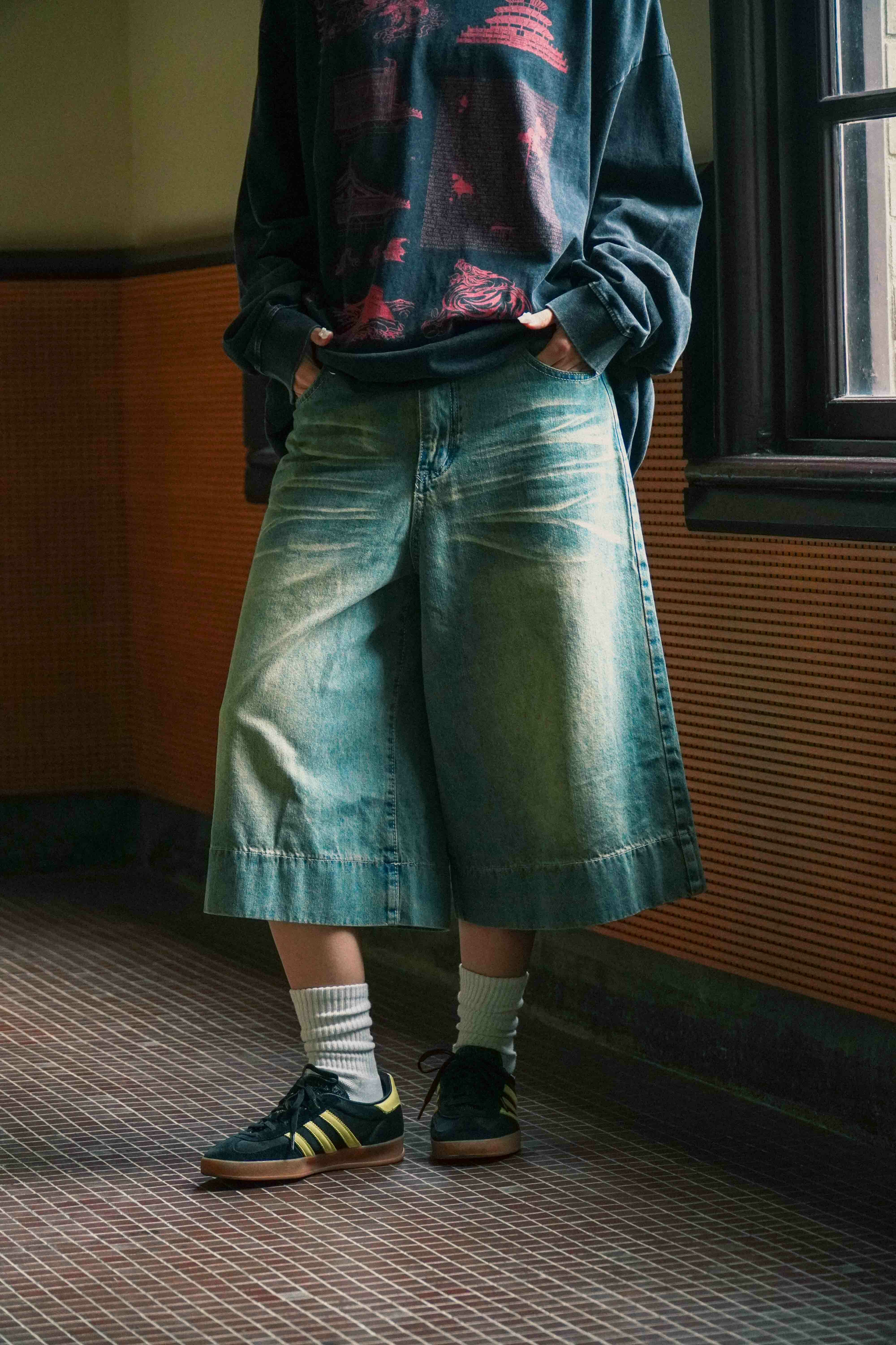 『Always_Good』水洗 做舊 刷白 牛仔 七分 短褲