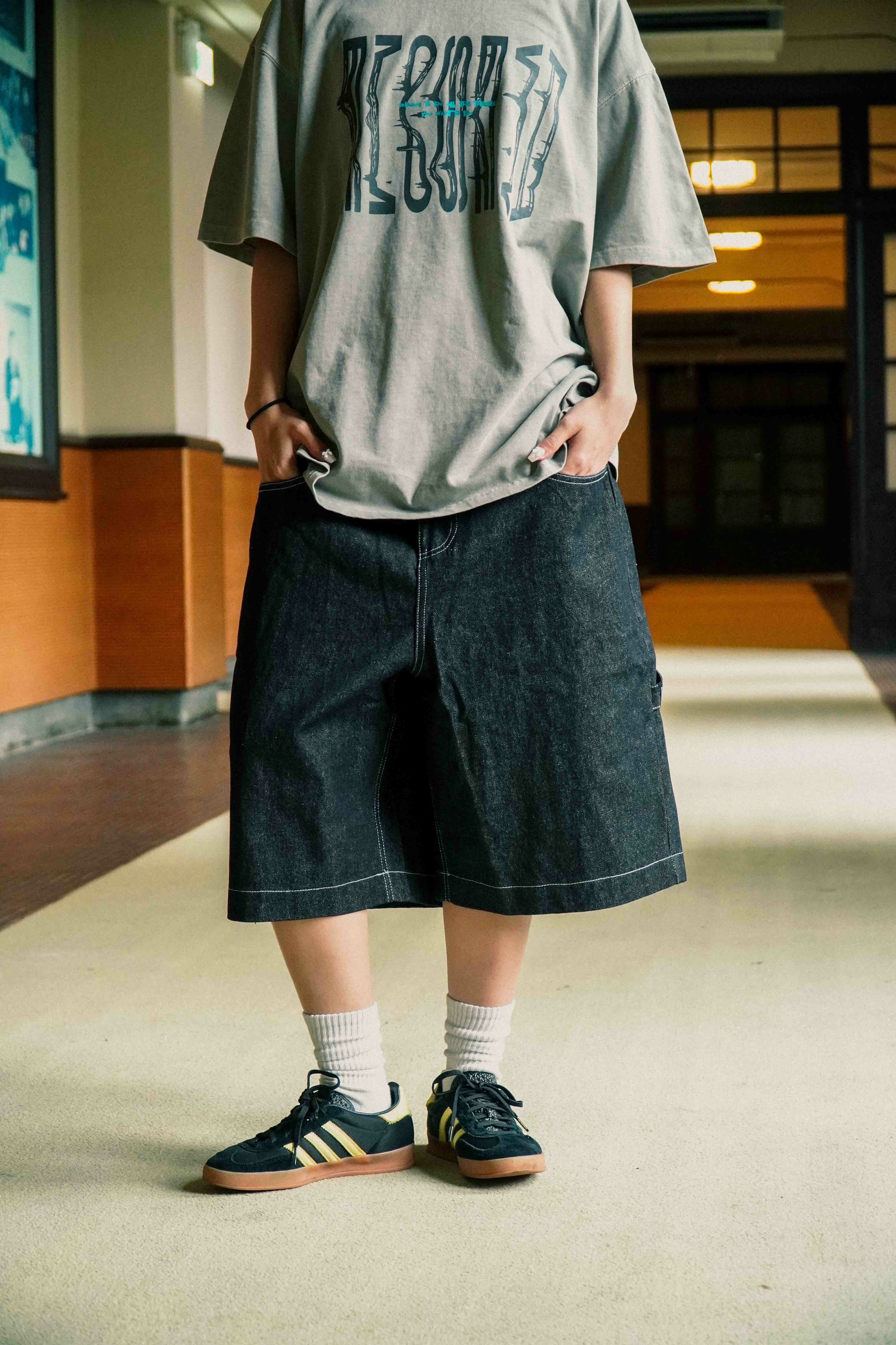 『Always_Good』HIPHOP 闊腿 明線 工裝 牛仔 短褲