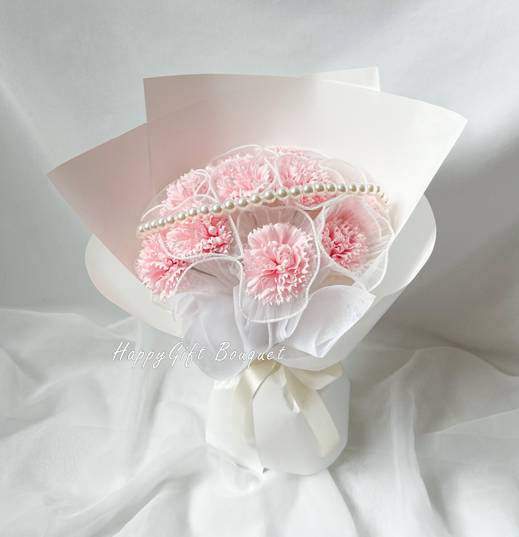 粉色珍珠康乃馨香皂花束,Pearl Carnation Soap Bouquet