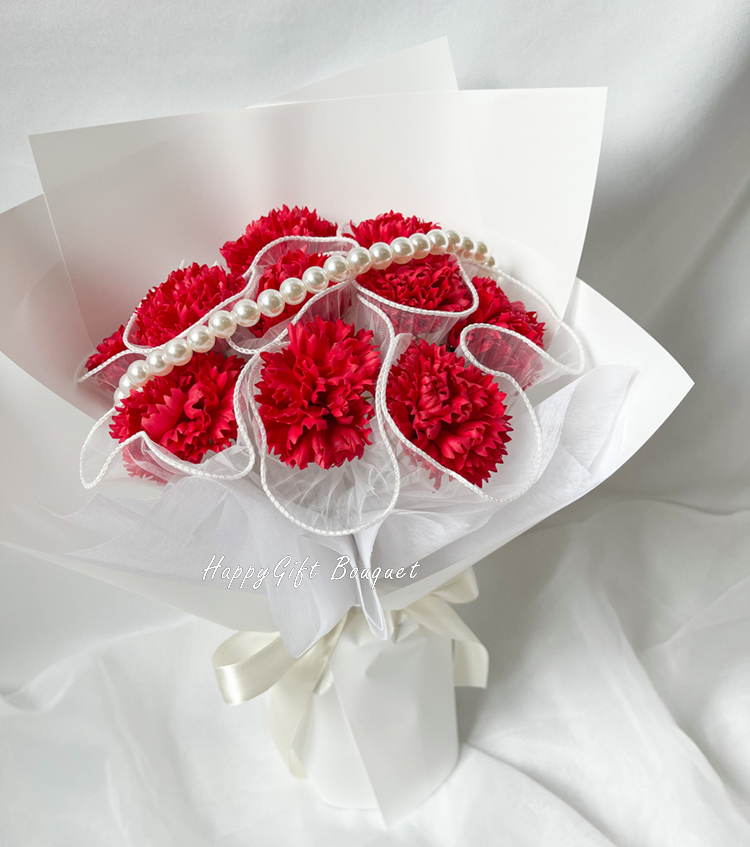 紅色珍珠康乃馨香皂花束,Pearl Carnation Soap Bouquet