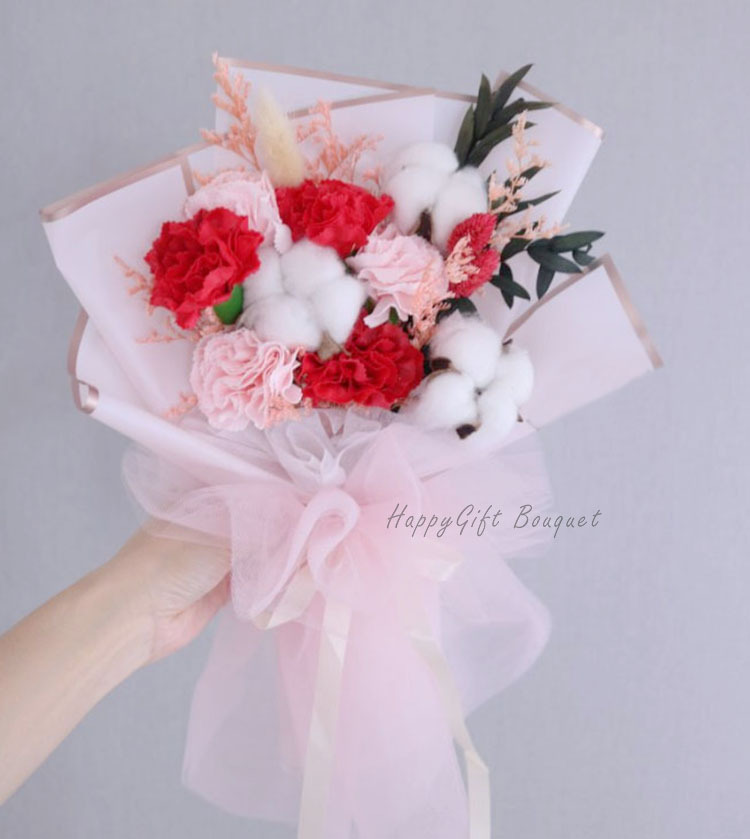 康乃馨香皂花棉花乾燥花束,Carnation soap flower cotton dry bouquet