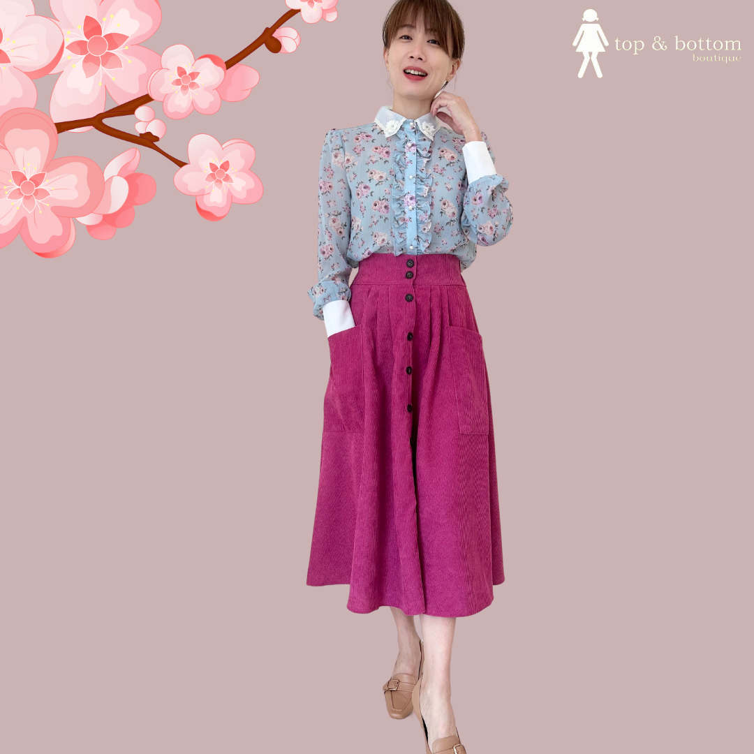 SUEDE FABRIC BUTTON MIDI SKIRT