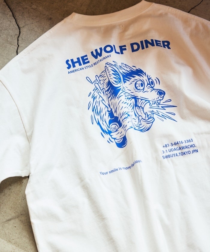 SHE WOLF DINER× FREAK'S STORE/SHE WOLF DINER Custom made big silhouette back print T-shirt WOLF