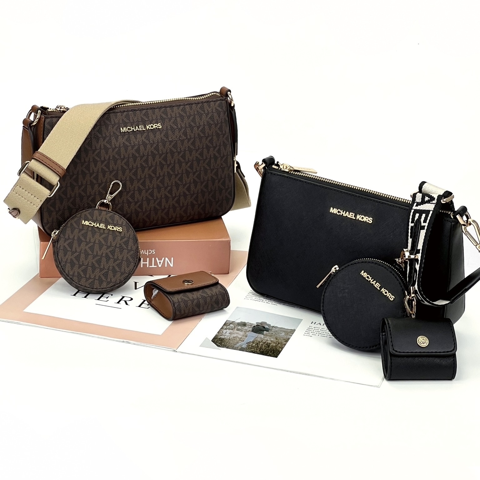 Michael Kors MK jet set 寬背帶 三合一 麻將包 斜背包