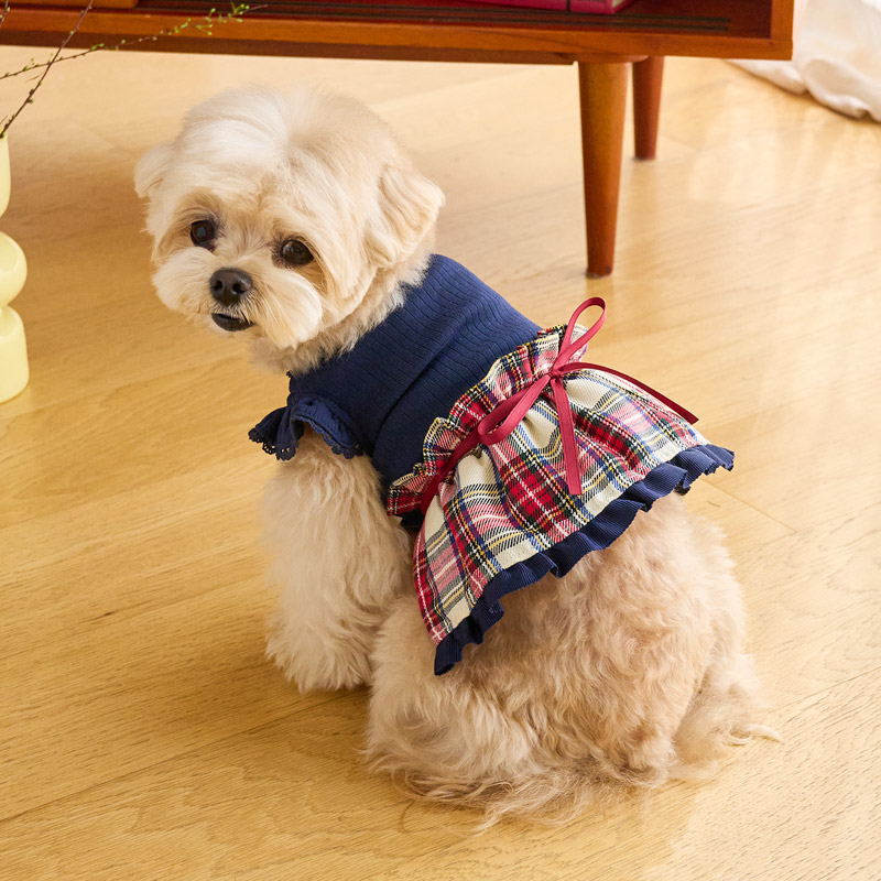 預科生 學院風-Blair One-學院藍素Ｔ連衣裙-紅格 It’s sunny outside