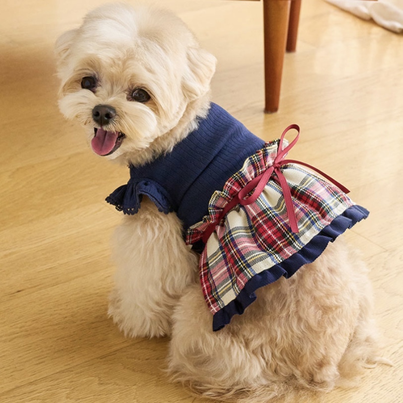 預科生 學院風-Blair One-學院藍素Ｔ連衣裙-紅格 It’s sunny outside