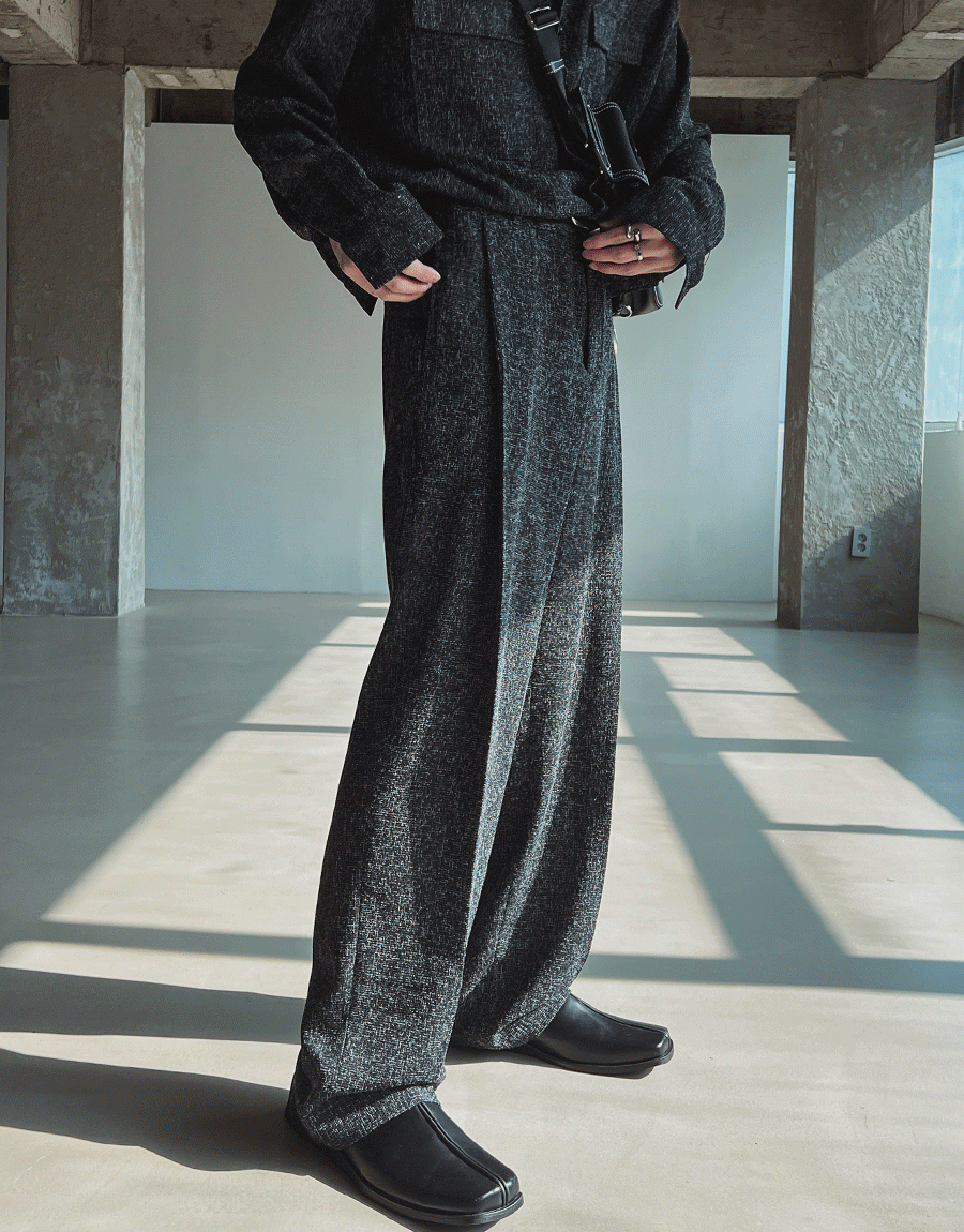 (韓國獨家特價)粗花呢小香細摺休閒西裝褲