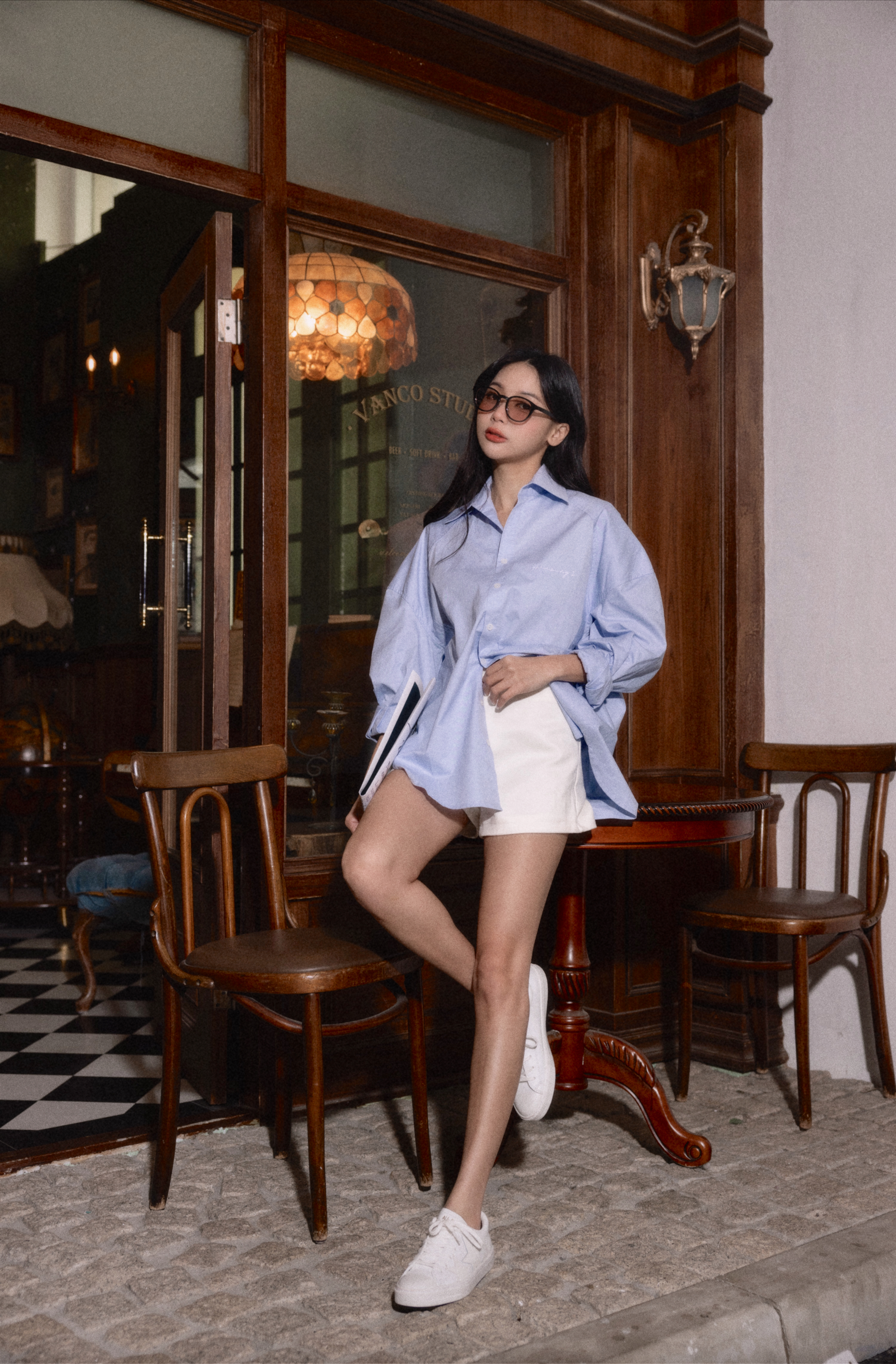 重磅白色高腰短褲