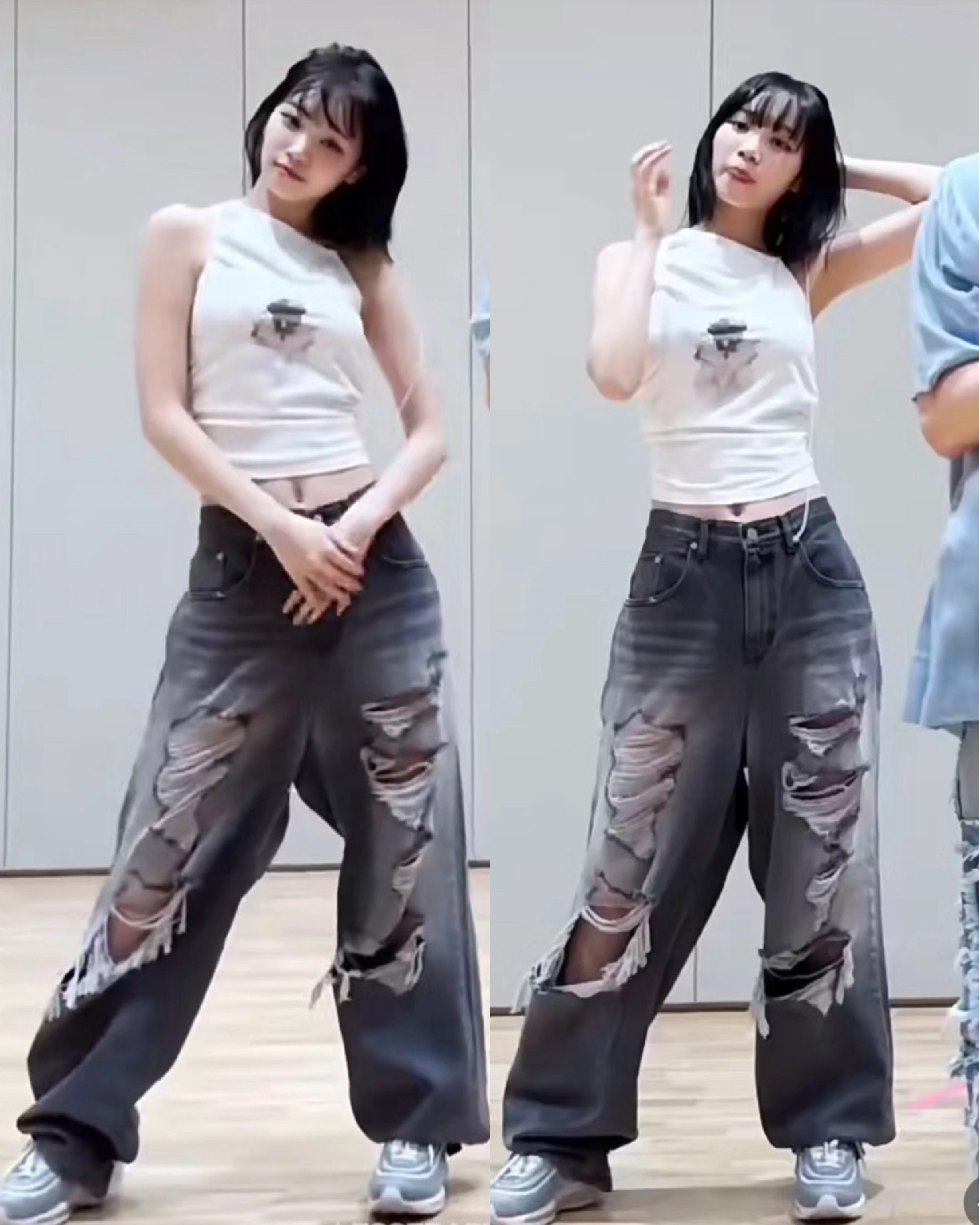 【Raucohouse】Gray brush destroyed wide denim pants fda7c2db5360708257b935177ee554