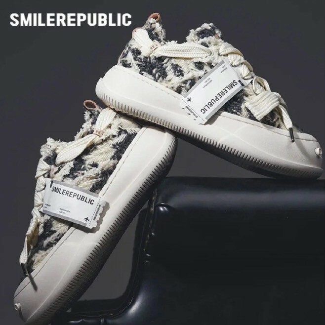 SMILEREPUBLIC 開口笑 厚底 一般款 帆布鞋 黑白 起司貓 SR20220101037