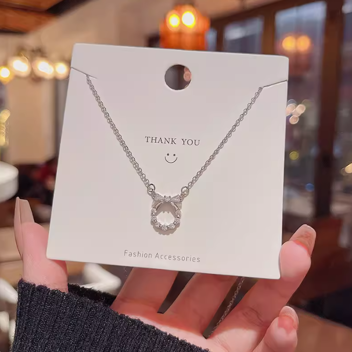 Zircon Bowknot Titanium Steel Necklace