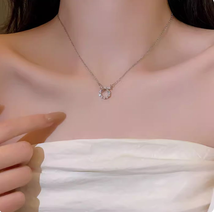 Zircon Bowknot Titanium Steel Necklace