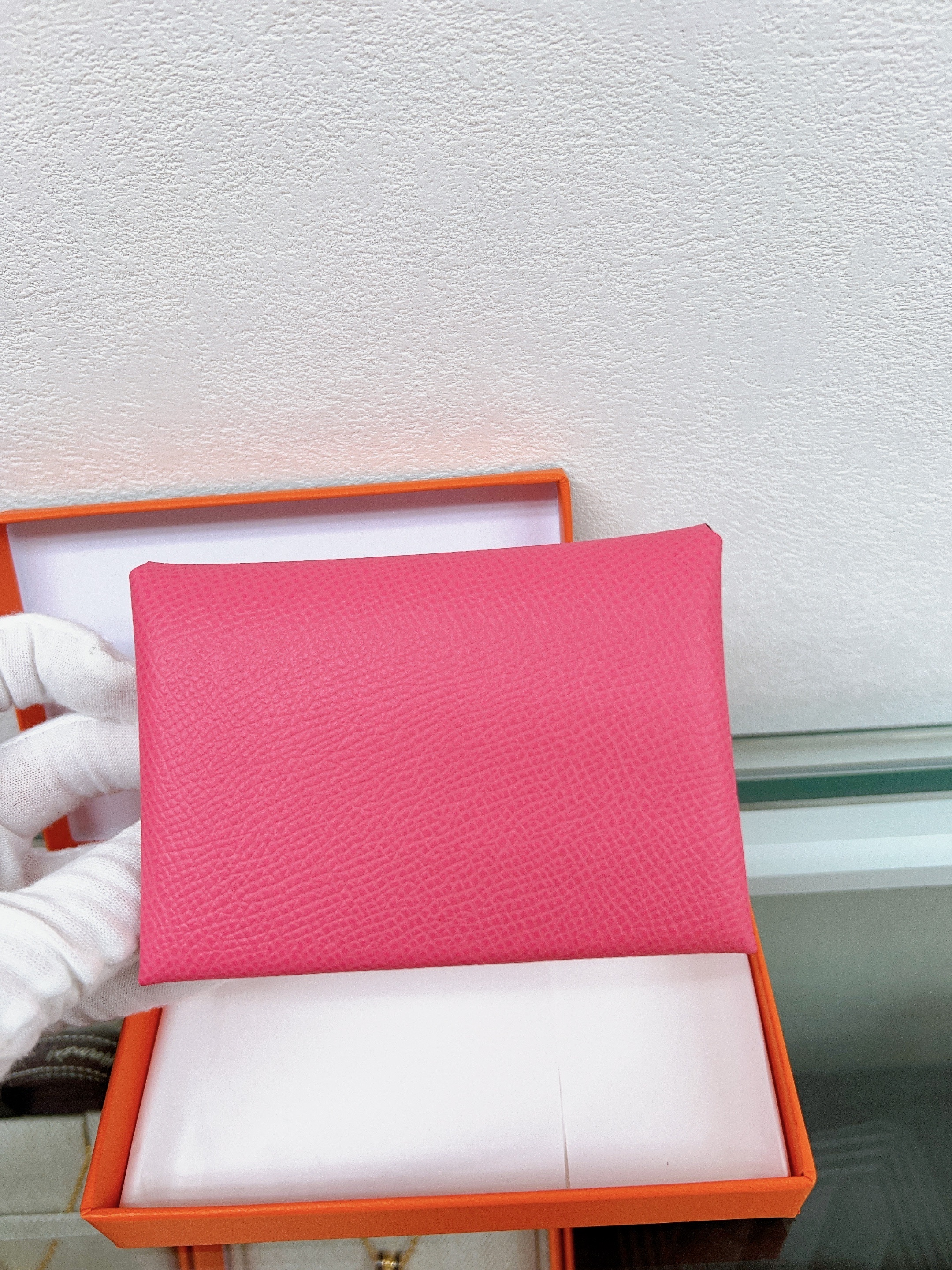 *Unused* Hermes calvi duo card holder/Stamp B/ 8w Rose Azalee