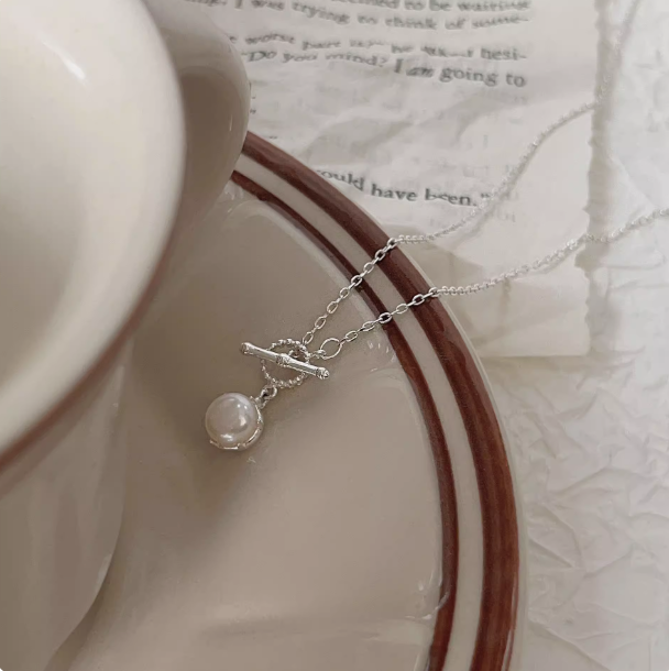 French Baroque Pearl Pendant Dainty Necklace with OT Clasp