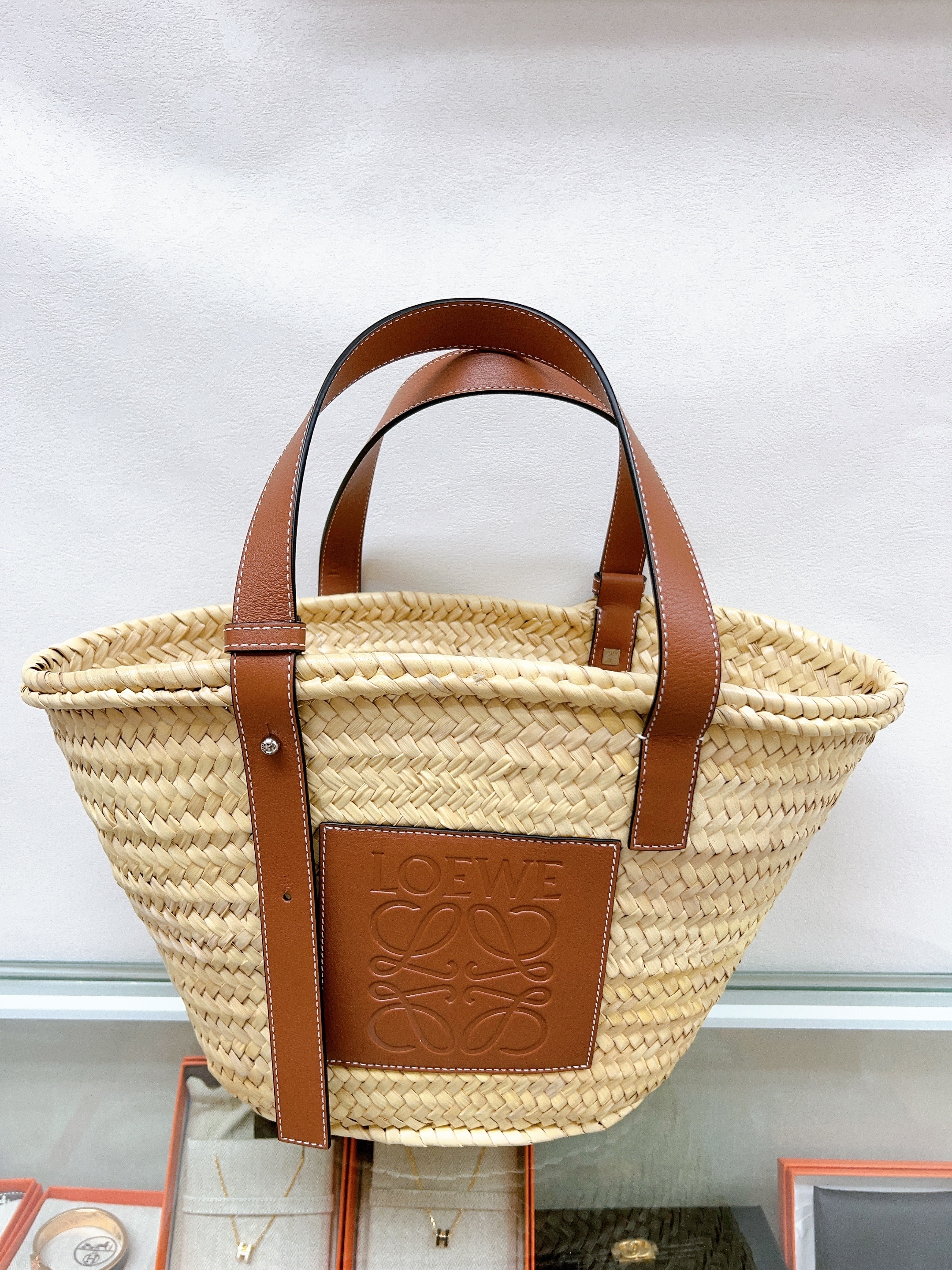 Loewe ibiza raffia basket tote