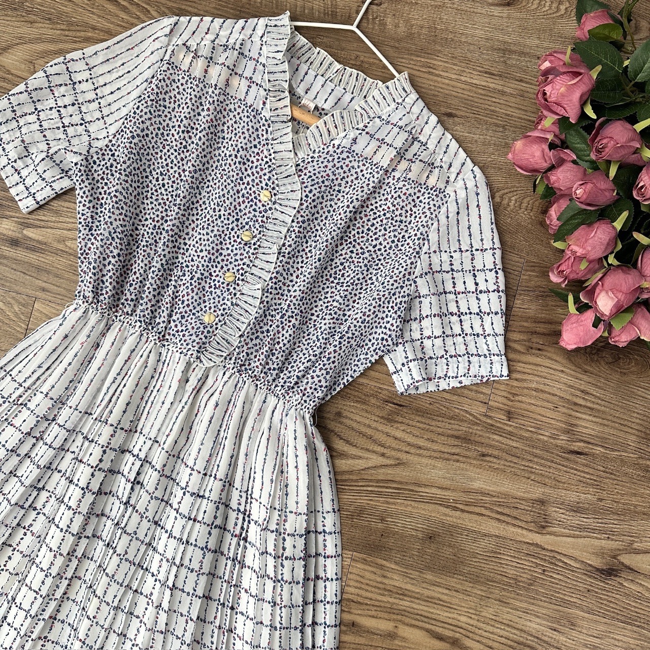 日本製七彩小斑點古著連身裙