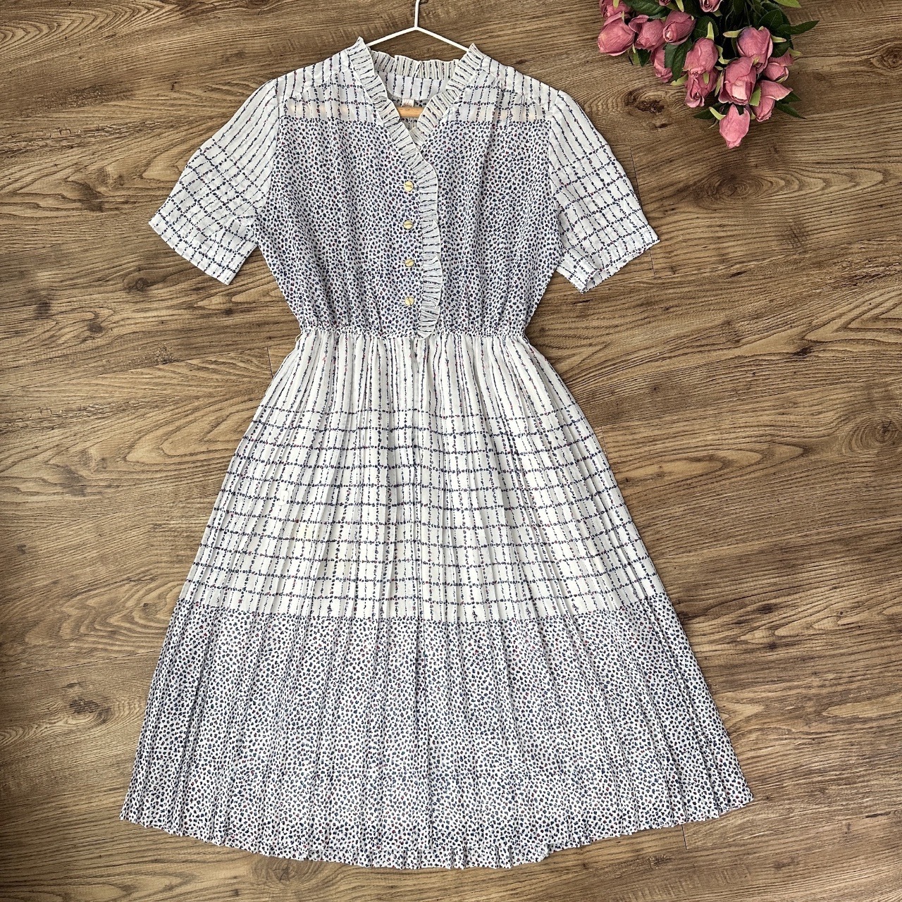 日本製七彩小斑點古著連身裙