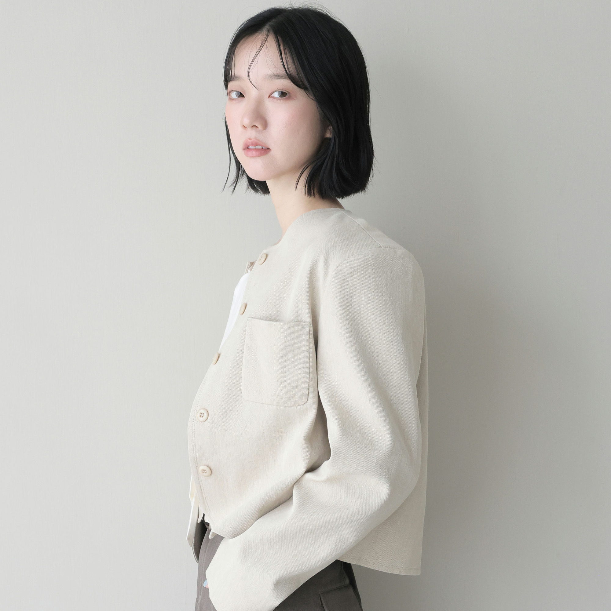 簡約圓領小香風西裝外套