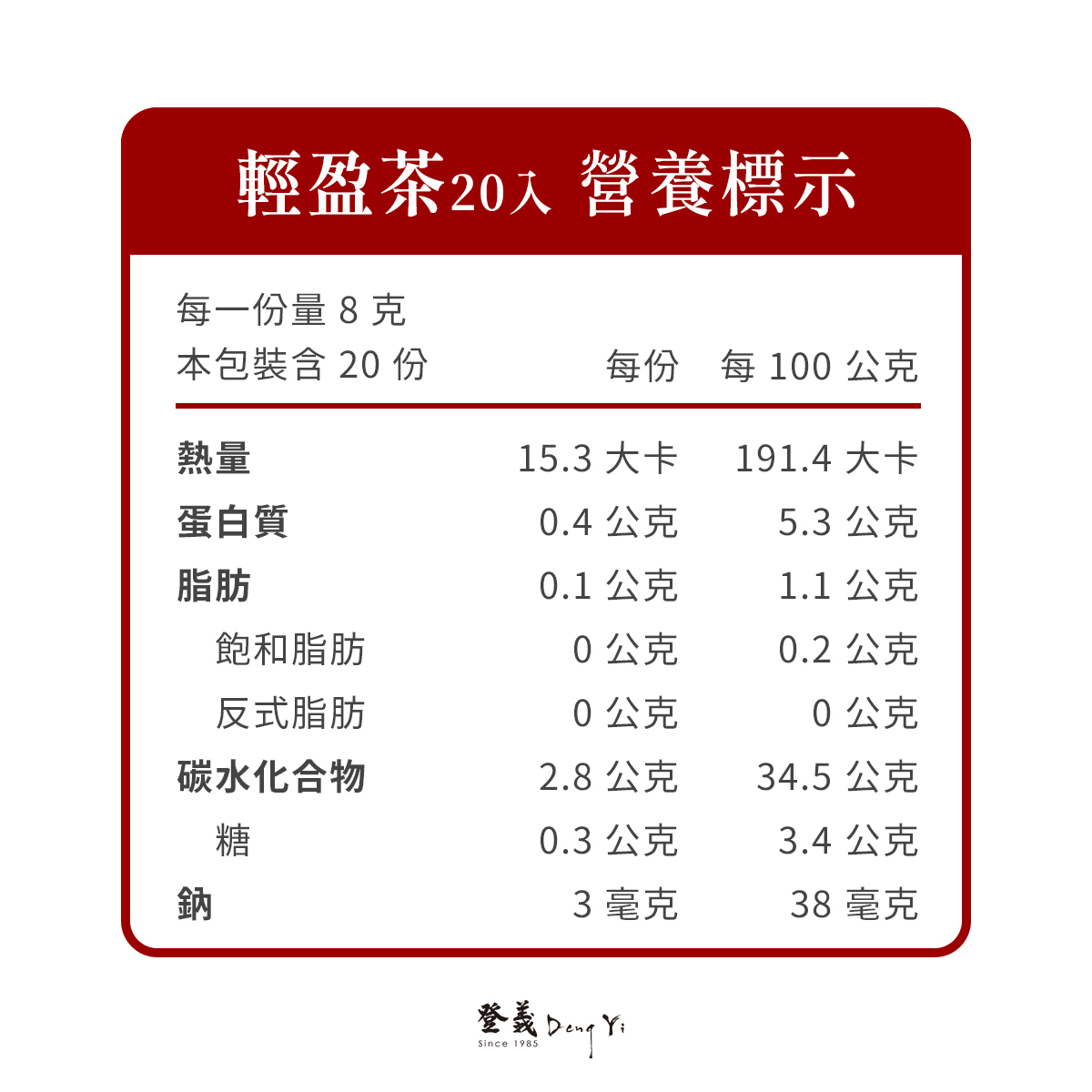 輕盈茶營養標示