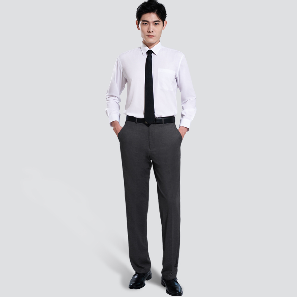 特級彈性平面西裝褲-麻灰
