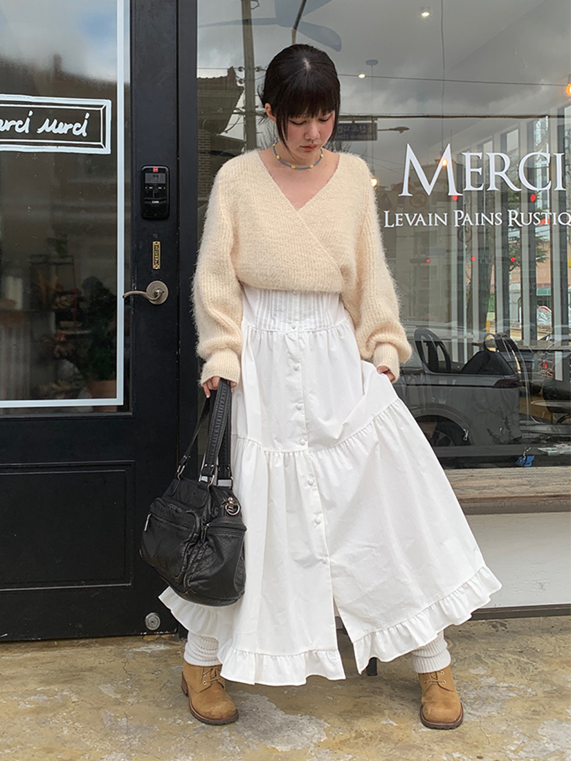 [福利品] 細肩排扣蛋糕洋裝 [ 白色 / Free ]