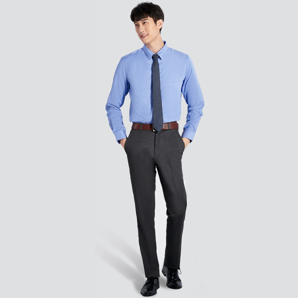 特級彈性修身平面西裝褲-麻灰