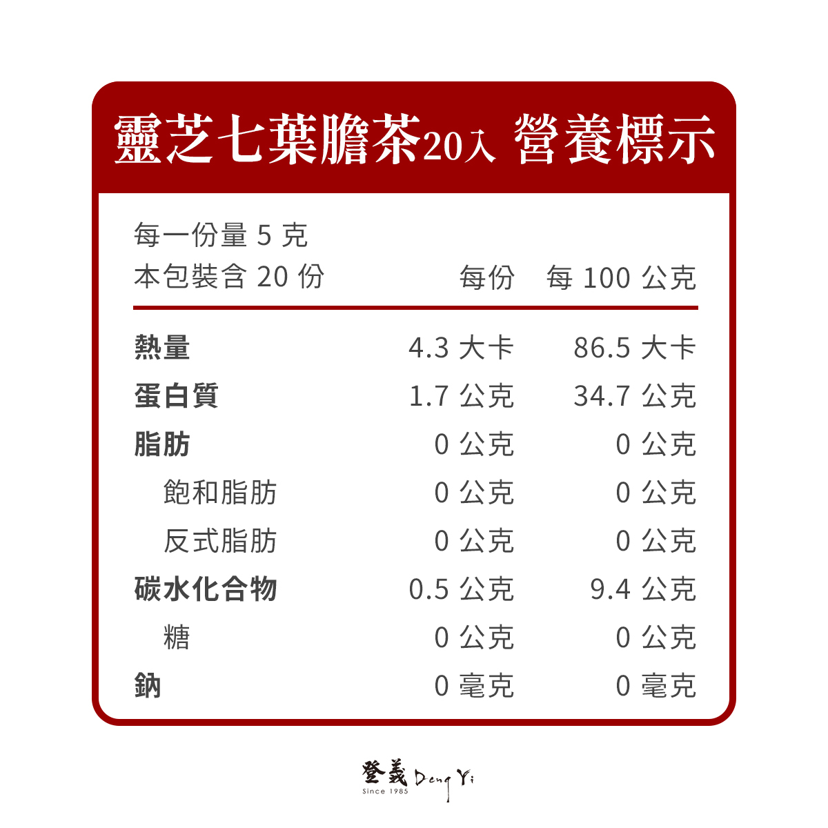 靈芝七葉膽茶營養標示