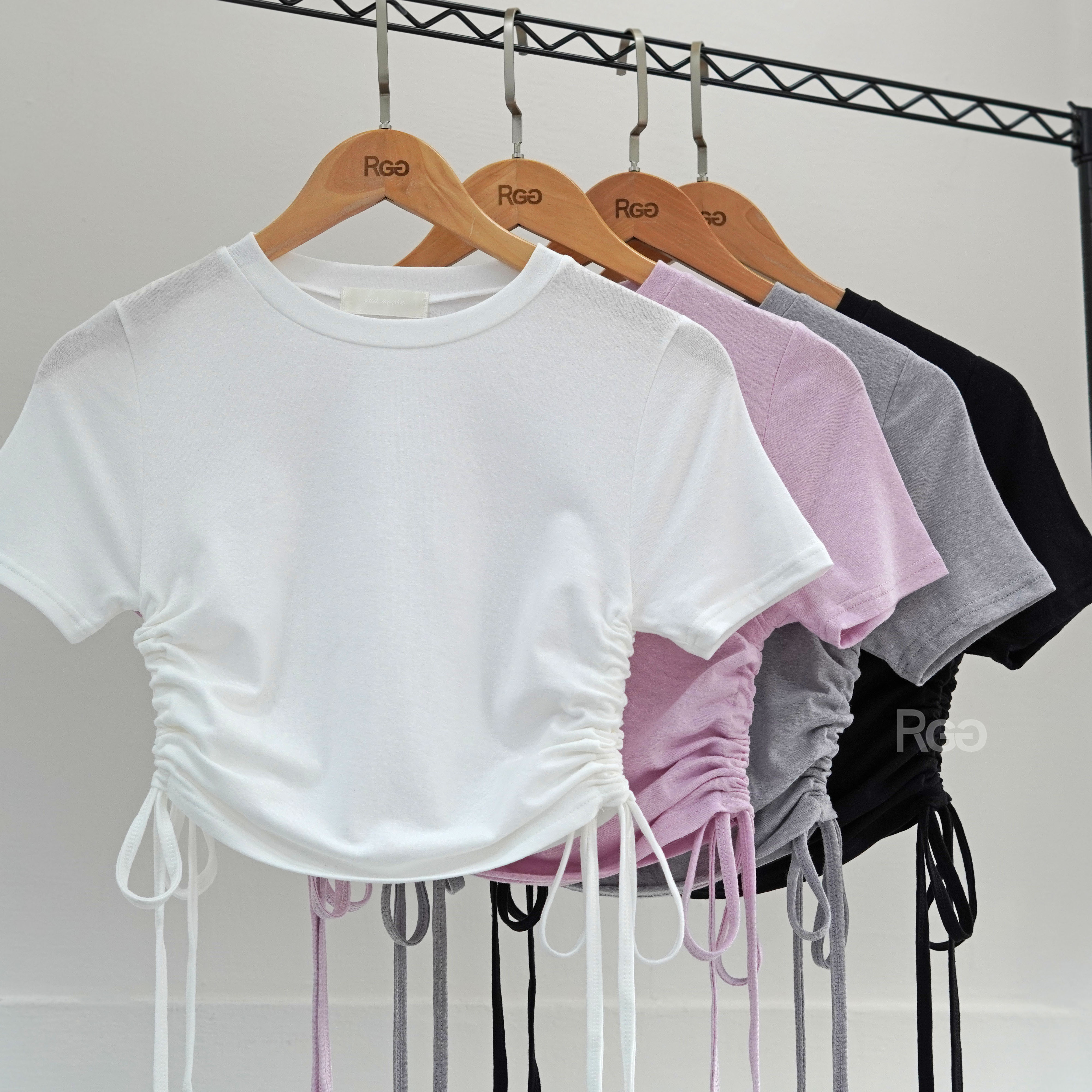 #6376 側綁帶蝴蝶結短版短T商品照