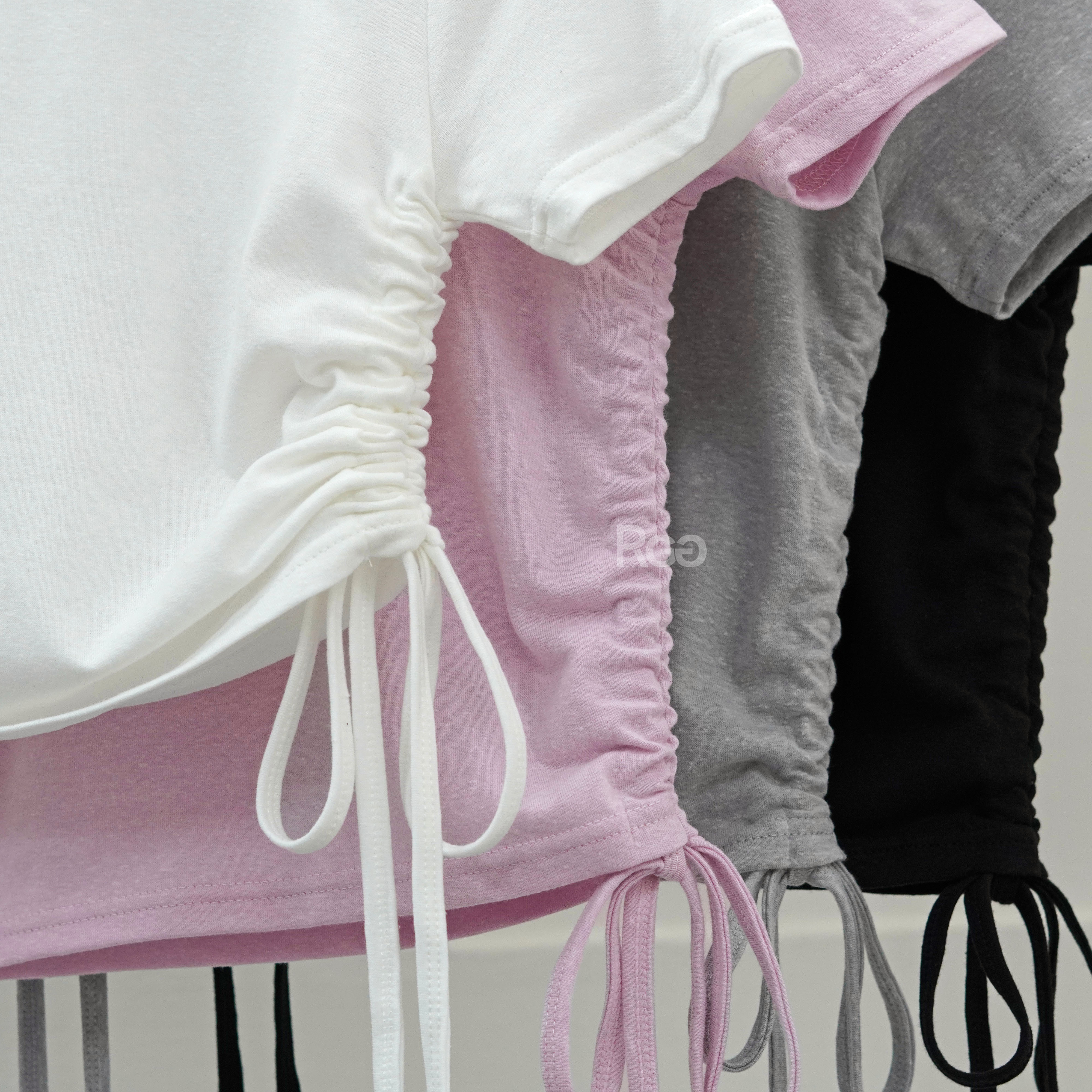 #6376 側綁帶蝴蝶結短版短T細節特寫照