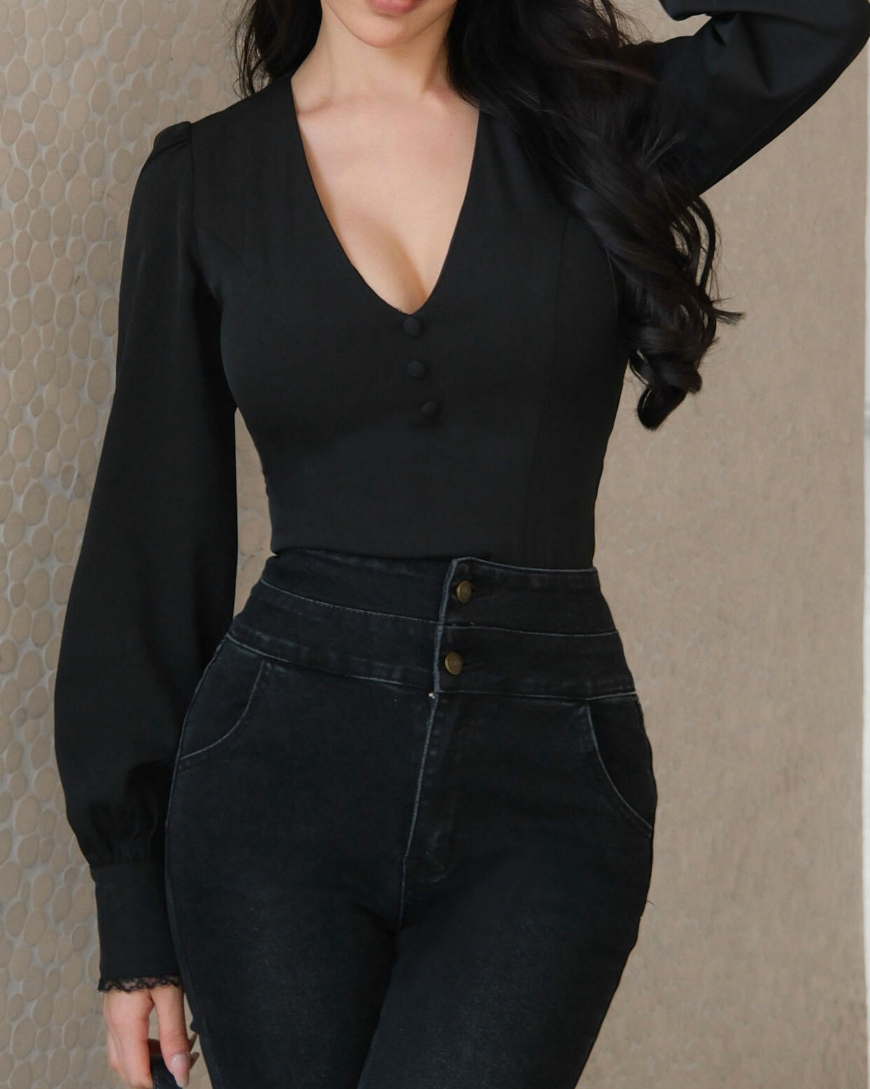 訂製-性感簡約V領合身上衣