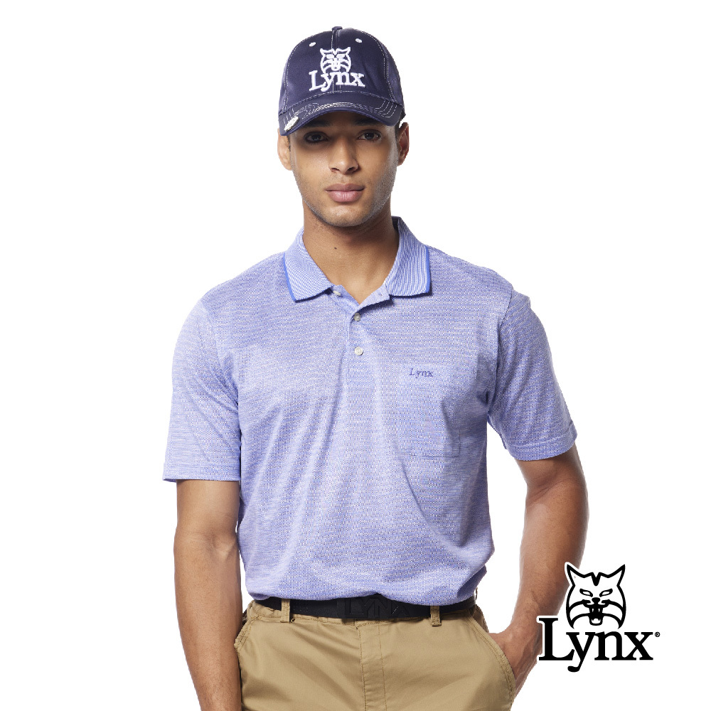 【Lynx Golf】歐洲絲光緹花面料條紋胸袋短袖POLO衫